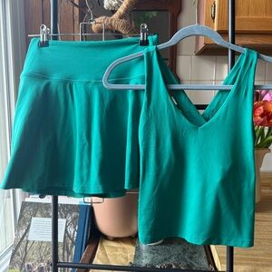 Girlfriend Collective Teal Green Workout Tank Top and Skirt Set